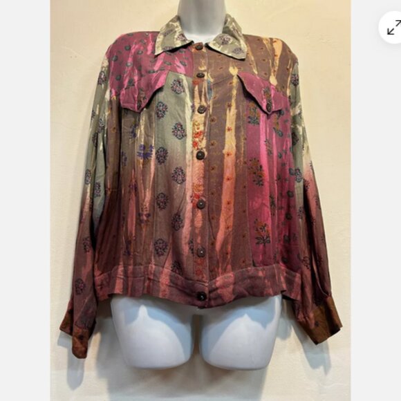 NWT SACRED THREADS patch boho gypsy hippy tie dye rayon TOP JACKET XL - Picture 3 of 4